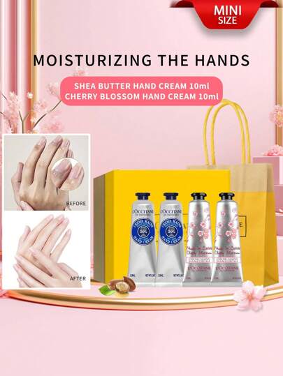 L'Occitane En Provence Mini Hand Cream 4-Piece Set 10ml*4(Shea Butter, Cherry Blossom Iconic Scents)Moisturizing Hand Creams-All Skin Types(New And Old Versions Are Shipped Randomly)