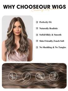 22英寸棕金混色中分长卷发合成假发，耐热，适合女性日常佩戴和派对。