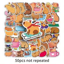 50 piezas / Pegatinas creativas de Capibara, animales de dibujos animados, marrón, lindos cobayas, adecuadas para maletas, botellas de agua, teléfonos móviles, portátiles, monopatines, equipaje y decoraciones de fiesta - Multicolor - Ver 6