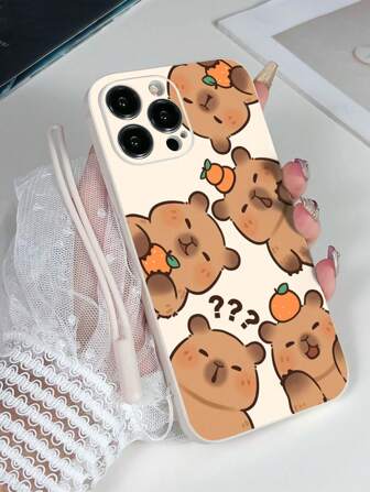 1个白色TPU材质水豚图案防摔手机壳和1条白色硅胶挂绳，时尚百搭个性化全包软壳保护套，哑光质感，防尘防水，适用于安卓/OPPO/17/16/15/14/13/12/11 Pro Max/Mini/Galaxy A51 4G/Galaxy A52