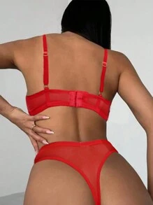 Leopard Print Stripe Lingerie Sexy Ladies See Through Erotic Romantic Bra Set For Rave Going Out - Red - View 5