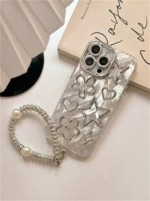 羽毛雪纺涂鸦星花手机壳，配链条挂绳，兼容 14 Pro Max/14 Pro/14、15 Pro Max/15 Pro/15、16 Pro Max/16 Pro/16、13 Pro Max/13 Pro，简约设计，女士款 - 彩色 - 查看 3