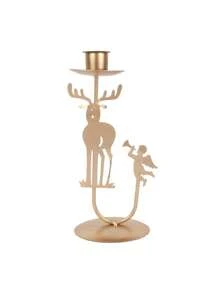 1 pieza Soporte de vela con decoraciones navideñas de árbol de Navidad, cascabel, reno, estrella, adorno navideño para hogar, regalos de Feliz Año Nuevo - Dorado - Ver 12