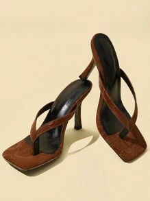 经典简约条纹人字拖高跟凉鞋，适合女士春夏穿搭 - 棕色 - 查看 4