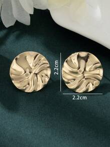 1pair Stylish Metal Simple Geometric Asymmetrical Circle Stud Earrings, Party - Yellow Gold - View 5