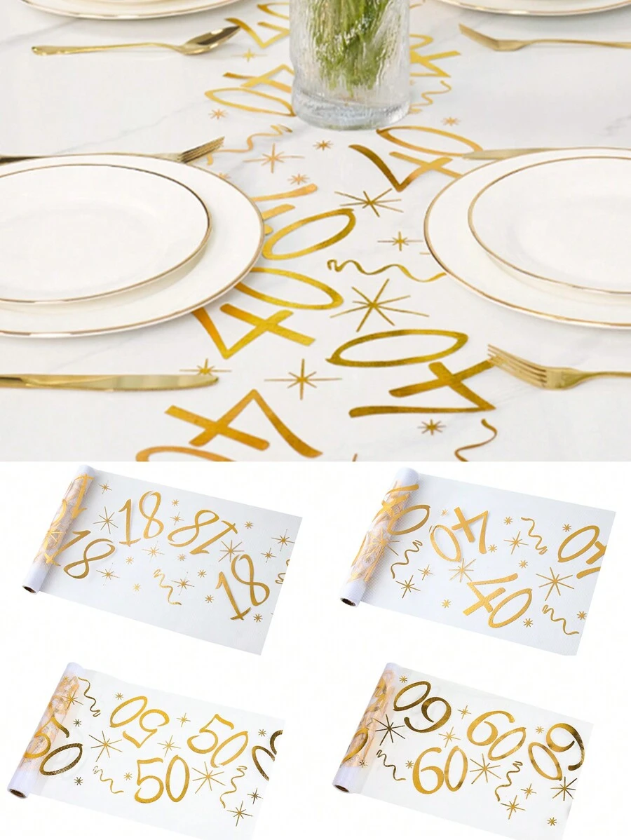 1 قطعة عداء طاولة ذهبي مطبوع بالحرارة لحفلة عيد الميلاد، علم طاولة لحفلة عيد الميلاد 18/30/40/50/60، غطاء طاولة من شبكة البوليستر المطلي بالذهب مقاس 28*275 سم، ديكور حفلة عيد الميلاد والذكرى السنوية، منشفة طاولة عيد الميلاد، ديكور المنزل، ديكور الطاولة، ديكور المطبخ والمائدة، زينة الصحون والأطباق، ديكور ذهبي، عيد الميلاد