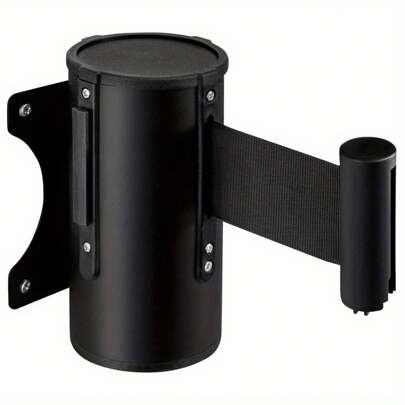 Queue Barrier Belt 5M Wall Mounted Retractable Red Security Belt Rope Barrier With Stainless Steel Support For Outdoor Ribbon Control Crowd (Black)