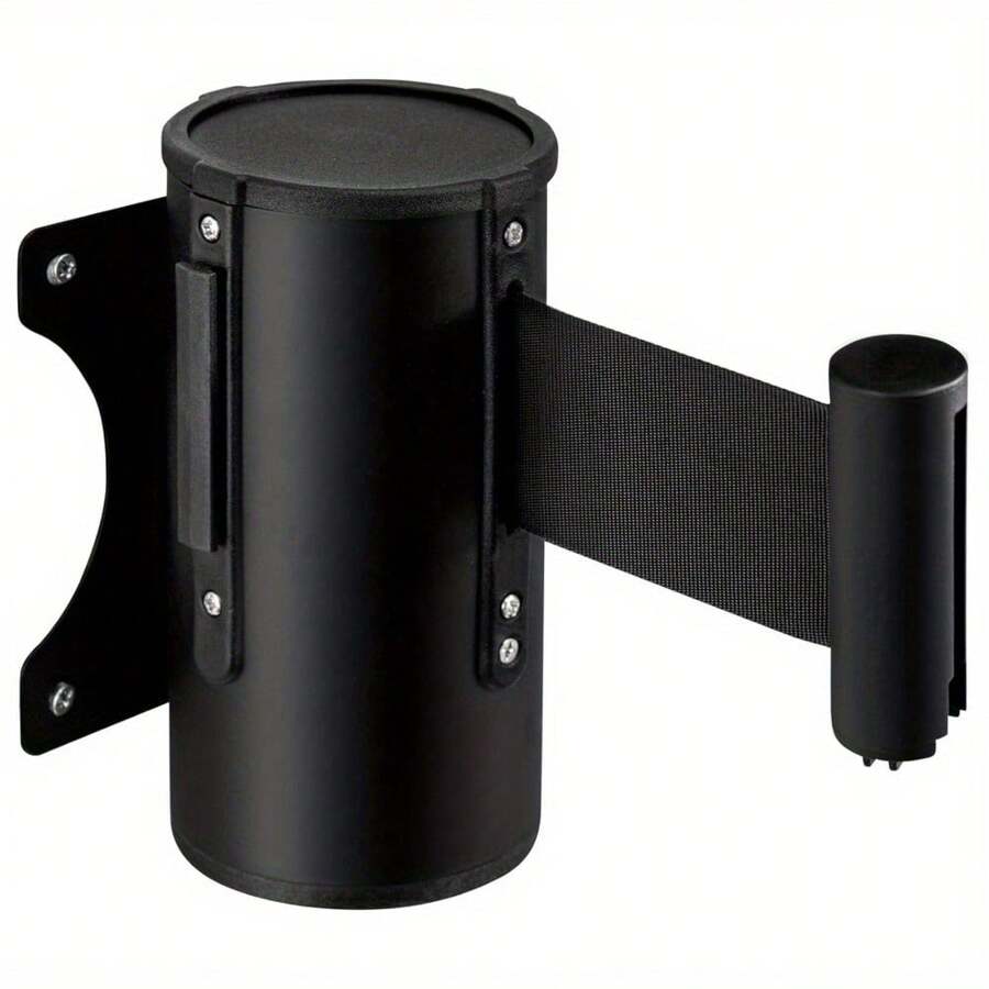 Queue Barrier Belt 5M Wall Mounted Retractable Red Security Belt Rope Barrier With Stainless Steel Support For Outdoor Ribbon Control Crowd (Black) - Black - View 1