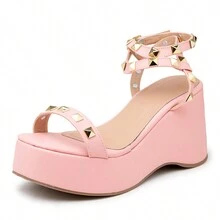 Platform Wedge Sandal With Strap And Spikes In Gold 9001 Pink Lady - Màu Hồng baby - Xem 2