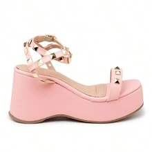 Platform Wedge Sandal With Strap And Spikes In Gold 9001 Pink Lady - Màu Hồng baby - Xem 5