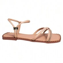2 In 1 Flat Sandal With Shiny Straps - 米色 - 查看 2