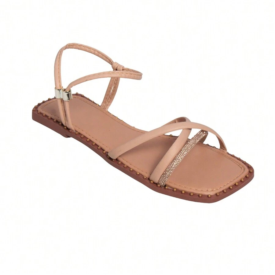 2 In 1 Flat Sandal With Shiny Straps - 米色 - 查看 1
