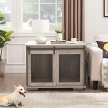 Farmhouse Dog Crate Crate Furniture With Removable Dividers For Indoor Use, Grey - 灰色的 - 查看 9