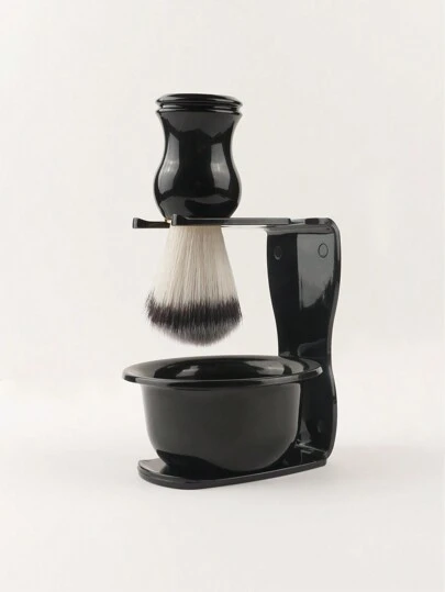 3 件套黑色剃须碗、刷子和支架套装 - 男士剃须泡沫碗和刷子美容工具套装