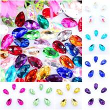 Slim Water Drop Shape Glass Multi Colors Shape Shiny Handmade Sewing Crystal Hand Sewn Rhinestone  Decoration Beads Flat Back With Holes Gems DIY Accessories Sew On Stones Strass For Decorating Clothes, Dress, Bags, Shoes, Brooches, Earrings, Handicrafts - Multicolor - View 4