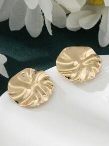 1pair Stylish Metal Simple Geometric Asymmetrical Circle Stud Earrings, Party - Yellow Gold - View 2
