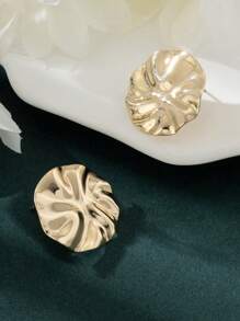 1pair Stylish Metal Simple Geometric Asymmetrical Circle Stud Earrings, Party - Yellow Gold - View 3