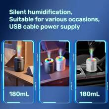 1 pièce Nouvel humidificateur et diffuseur d'huiles essentielles multicolore à USB, humidificateur d'air compact de 180 ml pour beauté, chambre à coucher, voiture, maison, dortoir - Rechargeable via USB, sans pile incluse