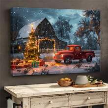 1pc Christmas Vintage Red Truck Canvas Art Printed Poster With Frame - Christmas Tree Gift Printed Canvas Poster - High Definition Modern Home Decoration For Living Room, Bedroom, Office - Blue - View 7