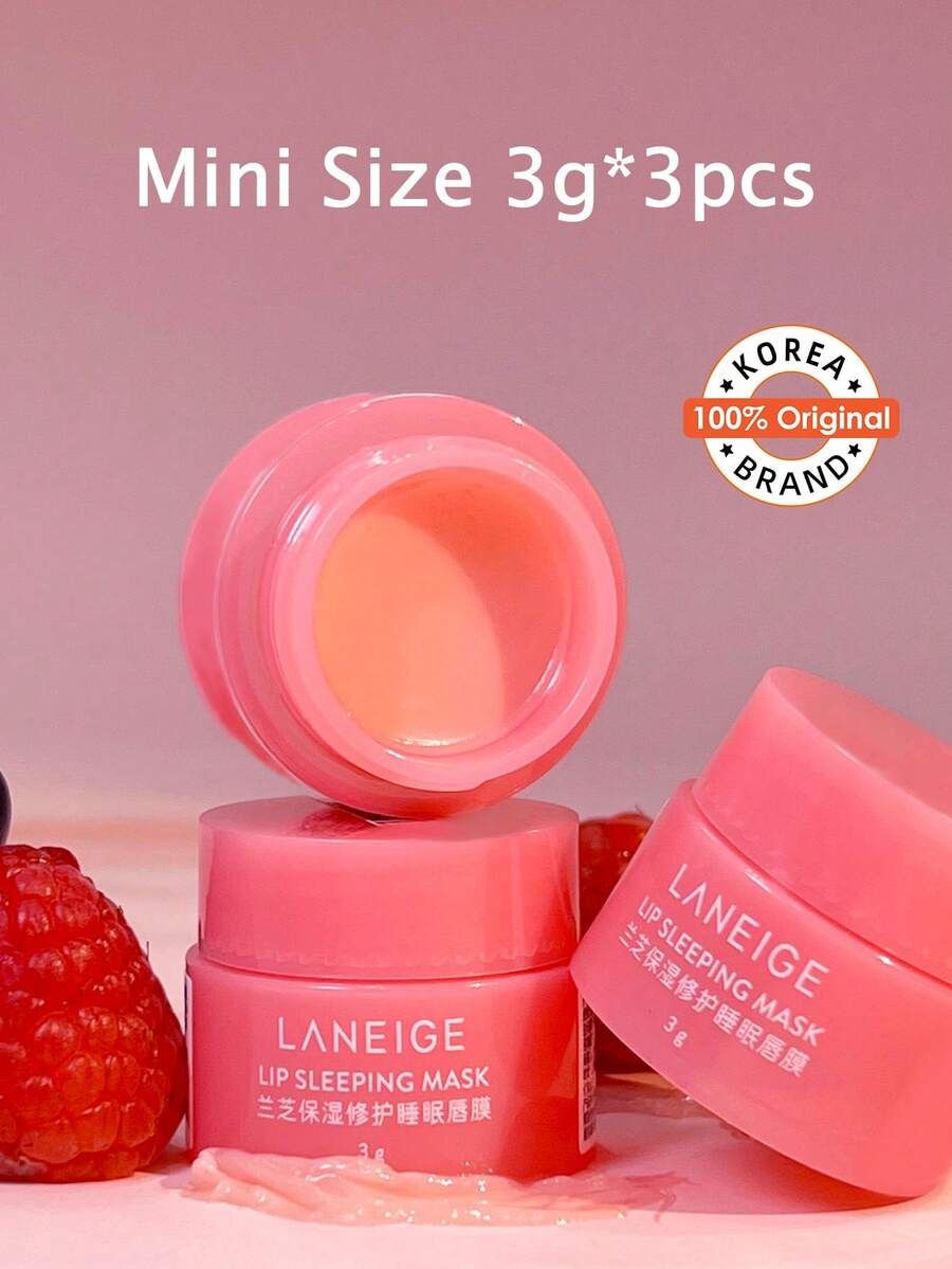 Laneige Mặt nạ ngủ mini 3g*3 miếng, hương dâu, giàu vitamin C chống oxy hóa, nuôi dưỡng và dưỡng ẩm, son dưỡng môi, mỹ phẩm Hàn Quốc, bộ quà tặng.