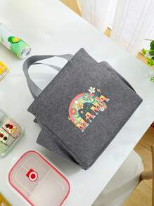Handheld Insulation Bag Hot Selling Cartoon Letter Thick Insulation Lunch Bag Insulation Bento Bag Double-Sided Pockets Mother's Day Teacher's Day Gift Multiple Patterns Portable Large Capacity Meal Bag