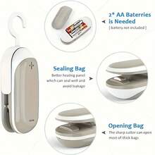1 件塑料按压封口机密封夹，便携式封口机食品袋密封（由 2 节 AA 电池供电，不含电池）-厨房配件 - 灰色 - 查看 6
