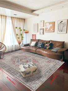 可洗地毯 低绒卧室地毯 防污复古地毯 波西米亚风地毯 超薄仿羊毛防滑装饰地毯 花卉印花室内垫 适用于客厅厨房