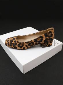 Large Size Women Leopard Print Square Toe Slip-On Chunky Heel Comfortable Loafers, All Seasons - Brown - View 7