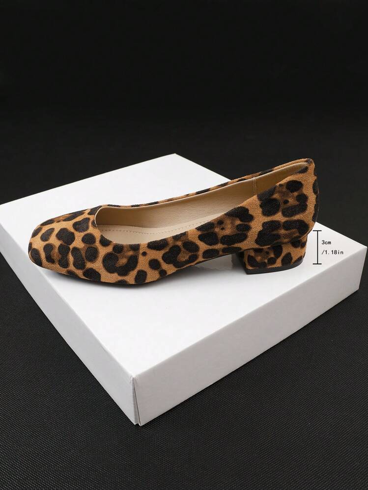 XBYASDF Large Size Women Leopard Print Square Toe Slip-On Chunky Heel Comfortable Loafers, All Seasons - Brown - View 7