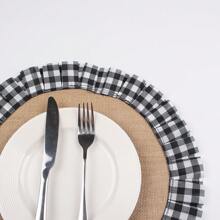 38 厘米/14.9 英寸圆形水牛格子亚麻桌垫，圣诞节和万圣节派对桌面装饰 - 黑與白 - 查看 5