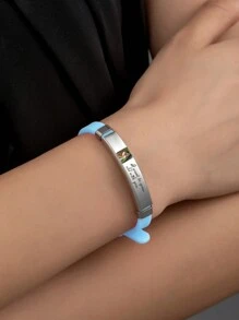 可定制彩色硅胶手链，带有文字/名字，不锈钢个性化励志引语照片手链，适合爱人，是情人节、圣诞节、万圣节的完美礼物