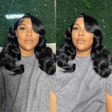 13x4 Body Wave Lace Front Wigs Human Hair 13x4 HD Transparent Lace Frontal Wig 200 Density Lace Front Wigs Human Hair Body Wave Wigs Brazilian Human Hair Pre Plucked With Baby Hair 20 Inch - Natural Black - 查看 3