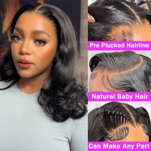 13x4 Body Wave Lace Front Wigs Human Hair 13x4 HD Transparent Lace Frontal Wig 200 Density Lace Front Wigs Human Hair Body Wave Wigs Brazilian Human Hair Pre Plucked With Baby Hair 20 Inch - Natural Black - 查看 5