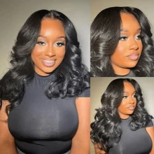 13x4 Body Wave Lace Front Wigs Human Hair 13x4 HD Transparent Lace Frontal Wig 200 Density Lace Front Wigs Human Hair Body Wave Wigs Brazilian Human Hair Pre Plucked With Baby Hair 20 Inch - Natural Black - 查看 2