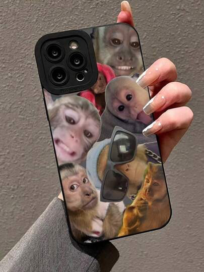 Multi-Hole Straight Edge Full Screen Monkey 5-Color Painted Shockproof Phone Case Compatible With IPhone P14 Pro Max, P13, P11, P12, XR, 7 8 GES2, XS, And Samsung Galaxy A03s, A03Core, A04, A12, A13, A14, A21s, A22, A23, A24, A32, A33 A34, A51, A52, A53, A54, A71, A72, A73, S20 FE, S21, S22, Redmi 9, 9A, 10A, 10C, Note9, Note10, Note11, Note12, 12, 12C