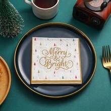 25*25cm 20 chiếc khăn ăn hai lớp in hình Giáng sinh nhiều màu, trang trí tiệc Giáng sinh và tiệc tại nhà, khăn giấy dùng một lần, Giáng sinh vui vẻ, - trắng - Xem 12