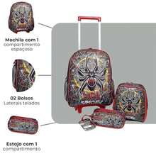 3 Piece Set Backpack Lunch Box And Pencil Case Dark Spider Spider For Boys School - 黑色 - 查看 3