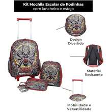 3 Piece Set Backpack Lunch Box And Pencil Case Dark Spider Spider For Boys School - 黑色 - 查看 2