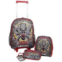 3 Piece Set Backpack Lunch Box And Pencil Case Dark Spider Spider For Boys School - 黑色 - 查看 1