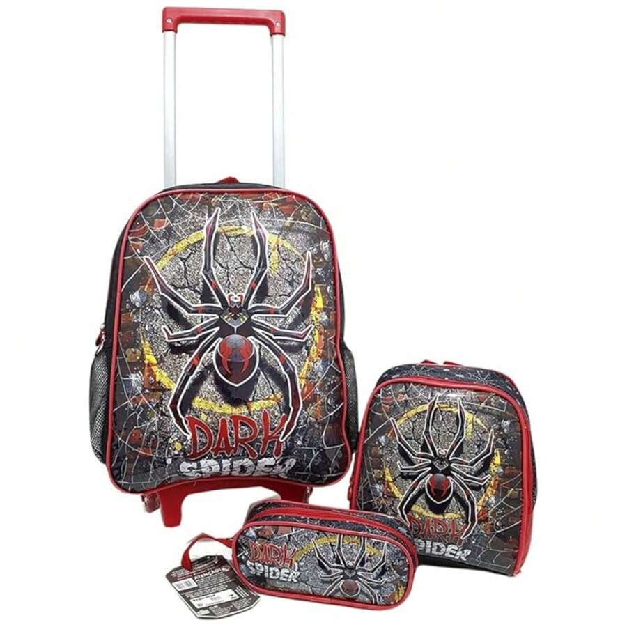 3 Piece Set Backpack Lunch Box And Pencil Case Dark Spider Spider For Boys School - 黑色 - 查看 1