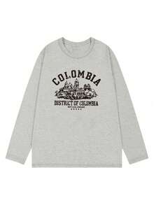 レトロ柄ゆったりカジュアルロングスリーブTシャツ、秋冬に活躍 - ライトグレー - チェックする 3