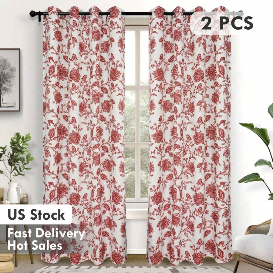 Blackout Curtains For Living Room Bedroom Lined Grommet Window Drapes Thermal Farmhouse  Curtains - 亞麻紅 - 查看 1