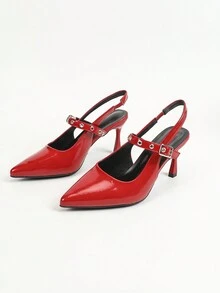 Women's Pointed Toe Red High Heel Shoes - Red - View 7