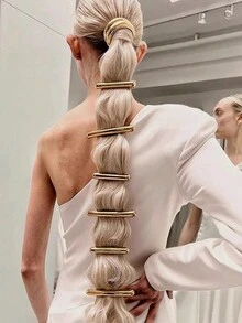 1 件女士条形发夹，金属时尚发饰，简约风格发夹，法国鳄鱼卷发夹孔用于发型设计、染色、银色、造型（男女均可使用）街头、优雅艺术风格，适合任何身材万圣节 - 金色 - 查看 12