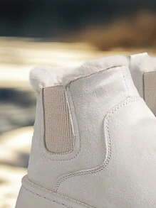 2025 Women's Ankle Boots, New Autumn/Winter Plush Lining Thick Slip-On Elastic Thick Bottom Snow Boots, Warm Boots, Short Boots, Platform Increase Height, Suede Short Tube Bread Shoes, Fashion Round Toe Simple Wear-Resistant Anti-Slip Plus Size - Beige - View 6