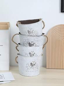 美式田园铁艺壁挂花盆植物种植盆栽壁挂花墙创意装饰干花吊盆,花瓶,花盆,桌面摆件复古做旧花篮,花盆,花蕾花瓶 - 小鳥半圓壁掛掛繩款 - 查看 10