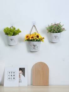 美式田园铁艺壁挂花盆植物种植盆栽壁挂花墙创意装饰干花吊盆,花瓶,花盆,桌面摆件复古做旧花篮,花盆,花蕾花瓶 - 小鳥半圓壁掛掛繩款 - 查看 8