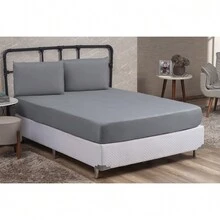 Queen Size 3 Pieces Plain Fitted Sheet Set With Elastic Immediate Shipping - Grey - View 2