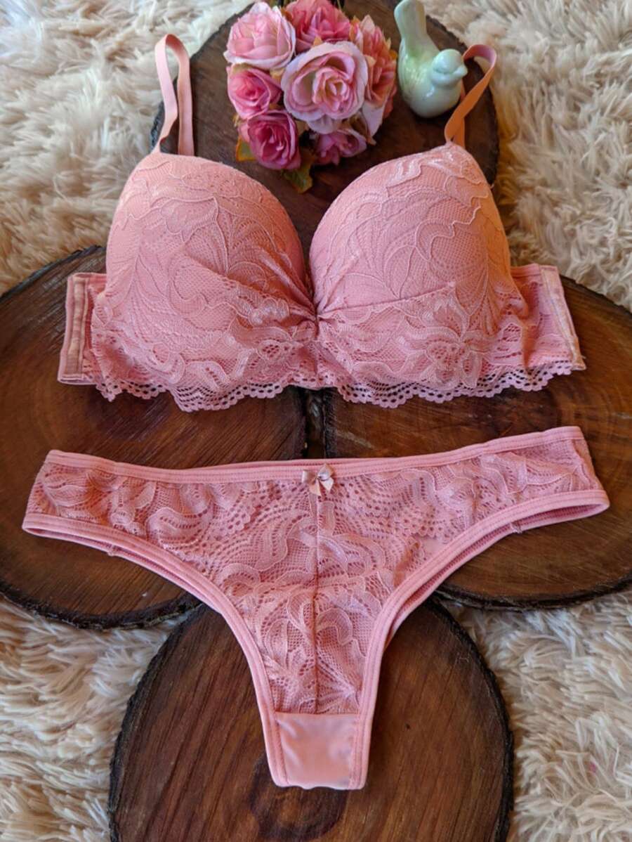 Sexy Lingerie Thong Panties And Bra Set Sensual Lingerie With Cup Thalita - 淺粉色 - 查看 1