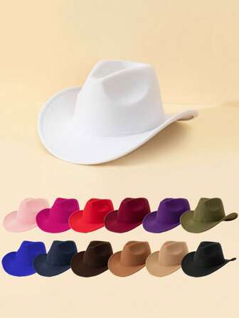 1 pieza Sombrero de fieltro con ala de colores unisex para niños, hecho de material de lona, estilo occidental minimalista de moda informal, adecuado para uso diario, fiestas, actividades al aire libre, vacaciones